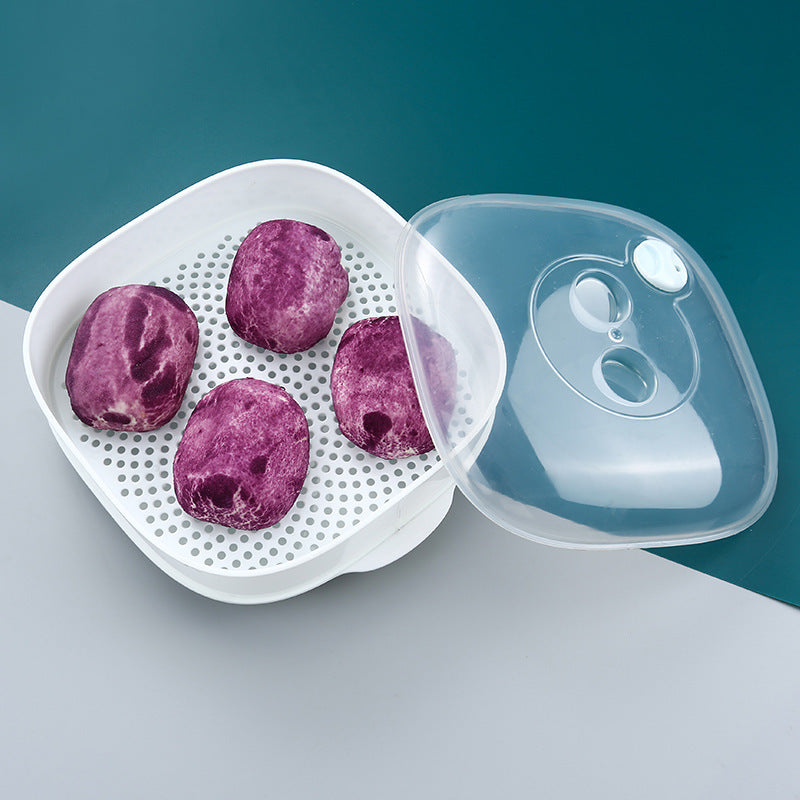 Microwave oven steamer office meals steamed buns heating with lid plastic steamer utensils steaming cage cloth multi-layer steaming box