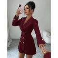 Women's autumn french chic double-breasted mini dress - perfect for parties & gatherings