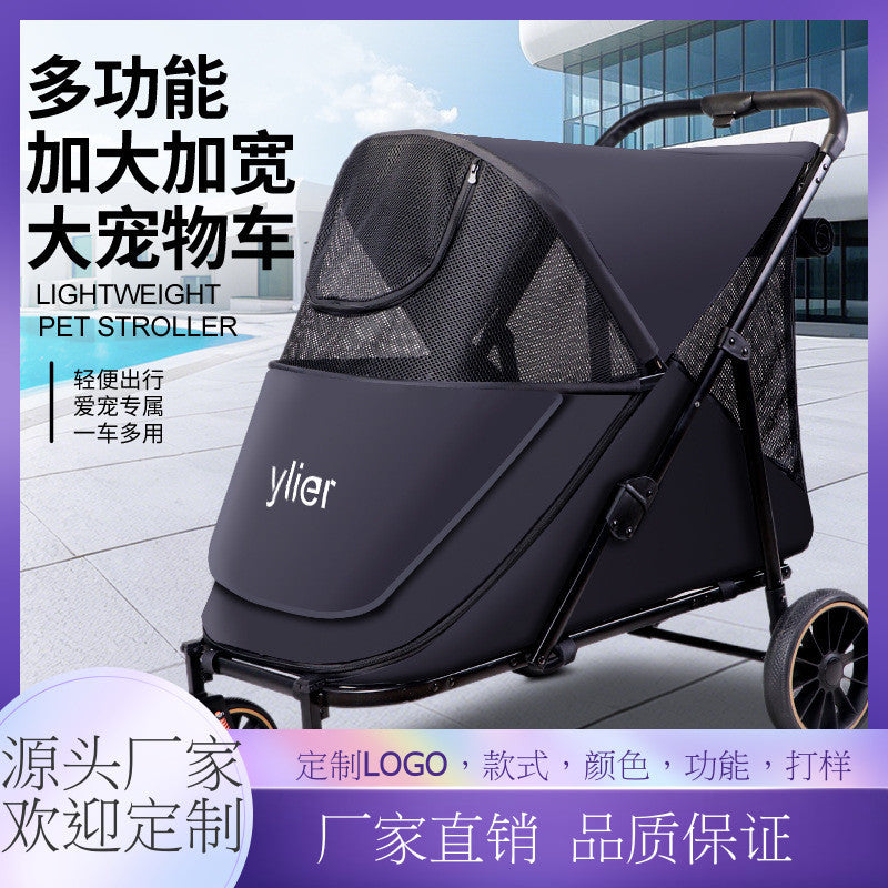 Factory direct large-capacity pet stroller, medium to large pet carrier with double doors, one-button fold