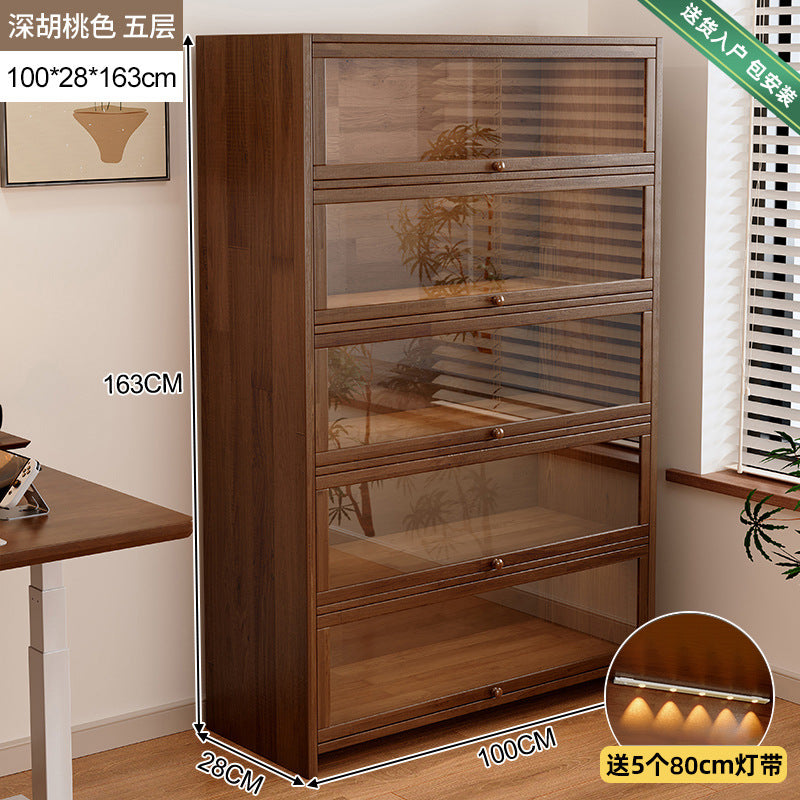 Retro American floor-to-ceiling bookcase Solid wood small cabinet Locker Living room storage Display cabinet Integrated dust rack