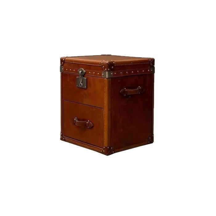 Second-hand style retro oil wax leather suitcase coffee table table old-fashioned creative genuine leather side table corner bedside table storage cabinet