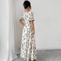 new french-style printed midi dress with cinched waist