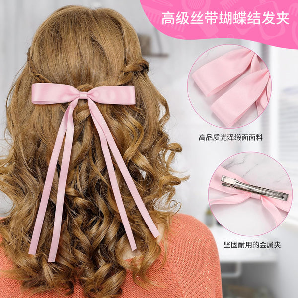 Cross-border hot-selling multi-color ribbon bow hairpin lady temperament double streamer duck bill clip sweet and cute headband