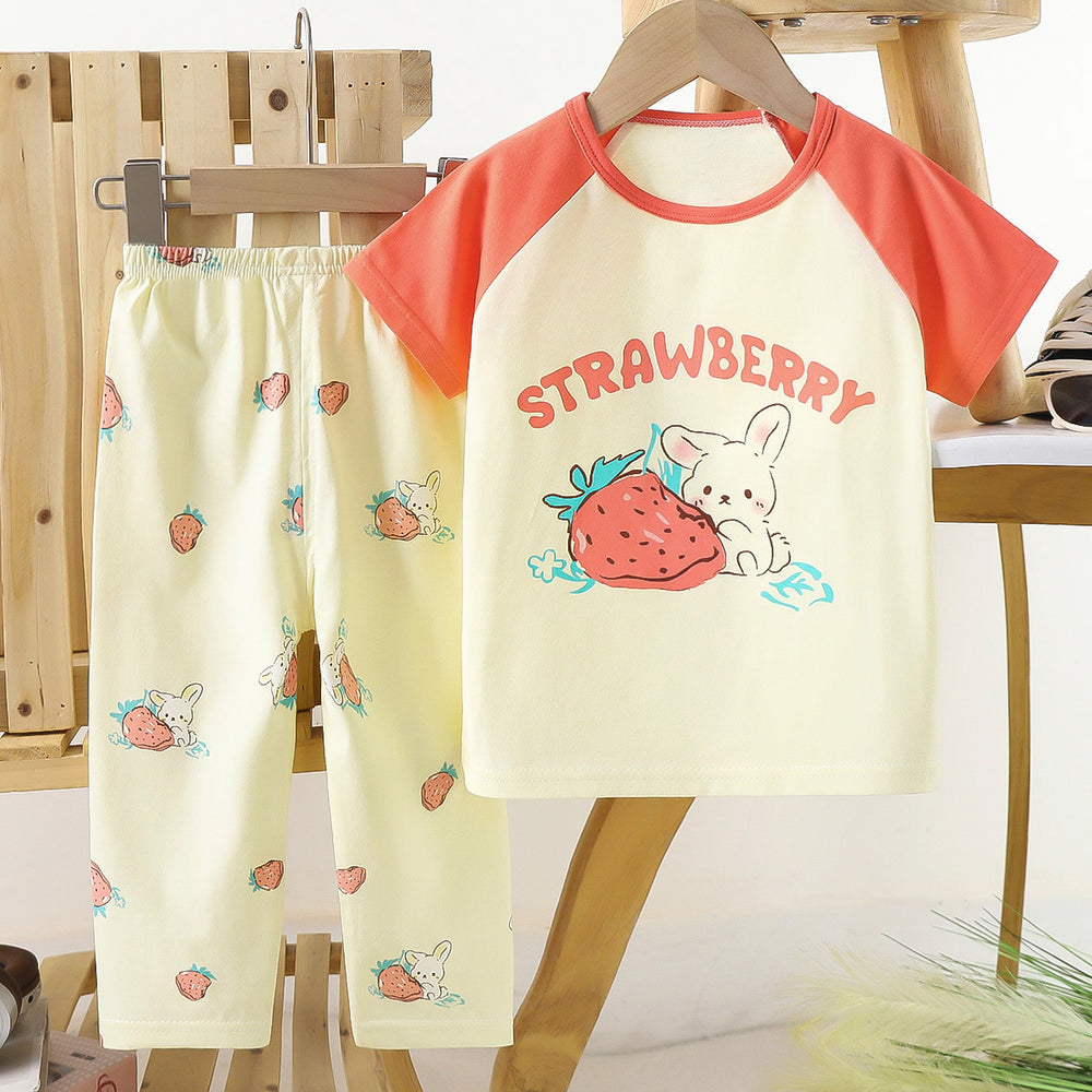 Kids' short-sleeve cotton set: summer t-shirt & pajamas for boys & girls - perfect for home wear and sleepwear