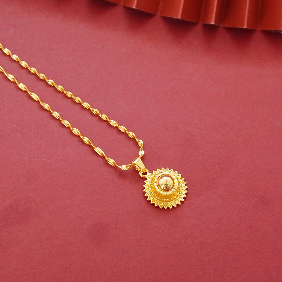 Wholesale cross-border middle eastern polished ball design gold-plated necklace, pendant, earrings, and ring three-piece jewelry set