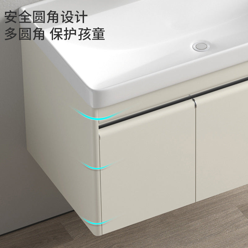 Stainless steel moisture-proof bathroom cabinet, smart mirror cabinet, washstand, ceramic integrated washbasin, deepen seamless washstand