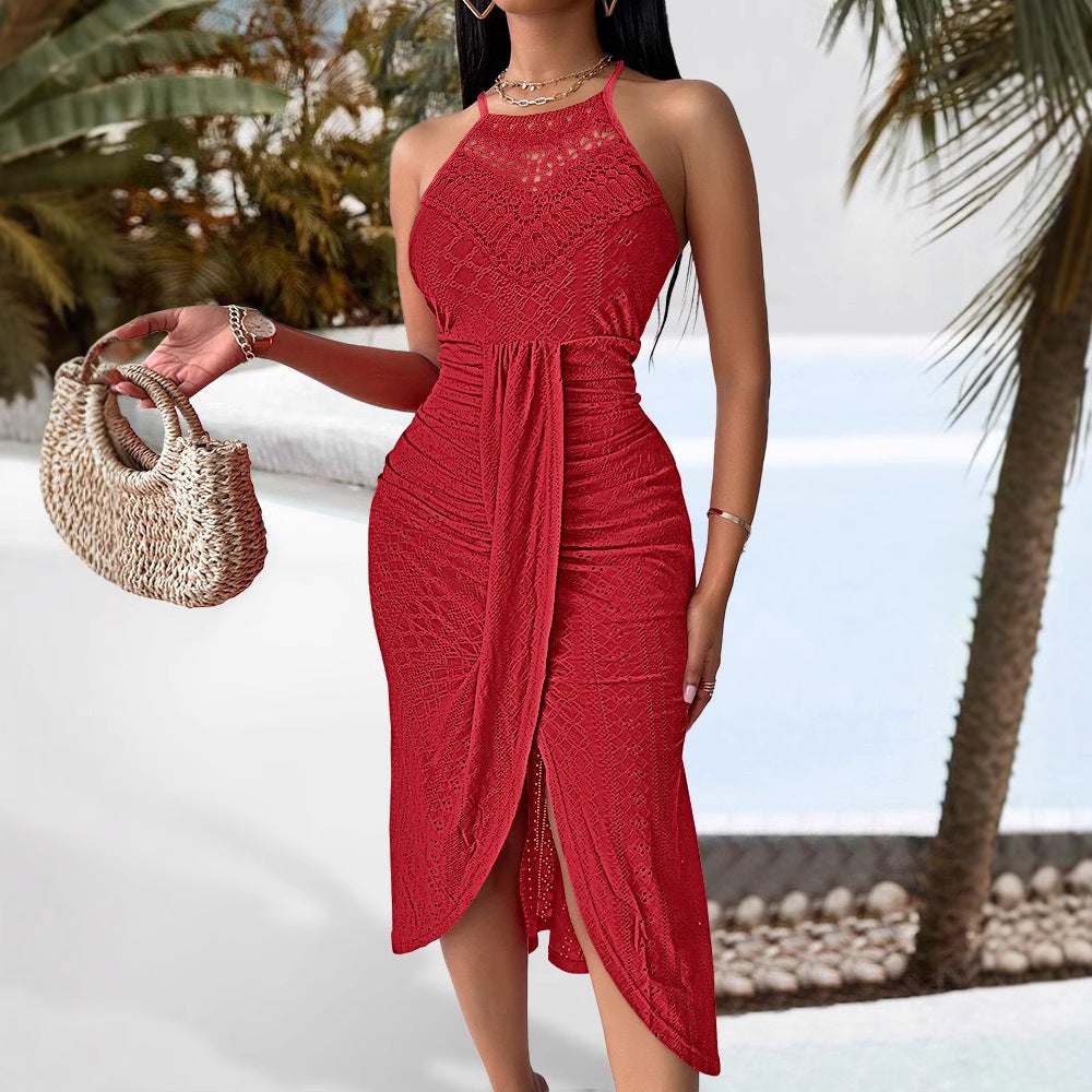 new spring/summer cross-border fashion: european and american style hip-hop streetwear halter sleeveless asymmetrical dress
