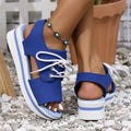 cross-border e-commerce new arrival: casual plus-size peep-toe foam wedge heel platform sandals with front tie