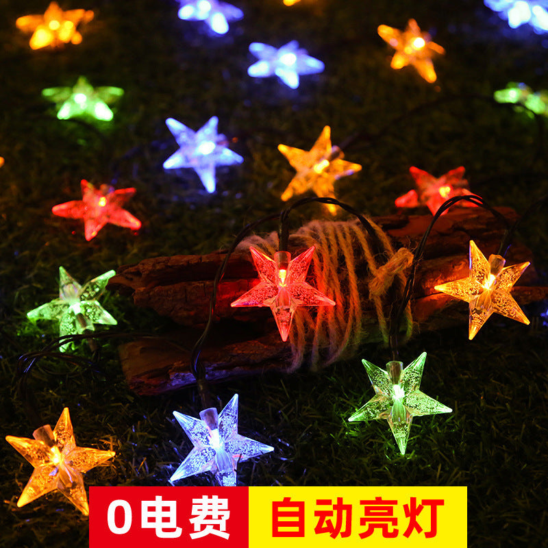 Cross-border new LED solar star light string outdoor waterproof garden decoration led bubble star color flash light string