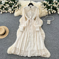 Frenchretro heavy industry embroider sequin mesh embroider strap waist single breasted dress women's elegance long skirt