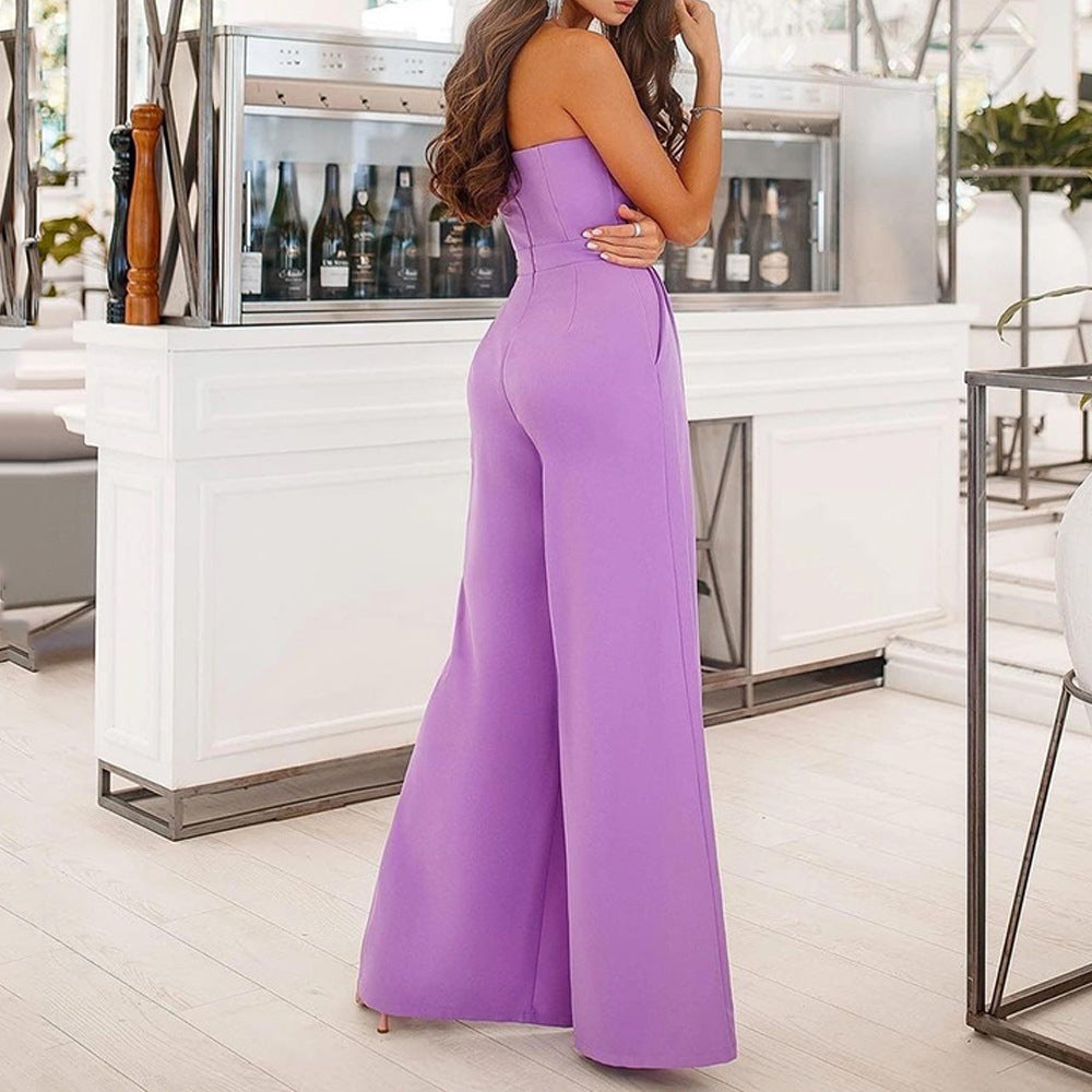 S9365  cross-border summer new european and american style fashionable sexy casual pants slit slim-fit jumpsuit