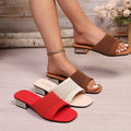 2026 cross-border plus size knitted hollow-out sandals & slippers - women's new summer collection: solid color casual square heel low heel flip-flops