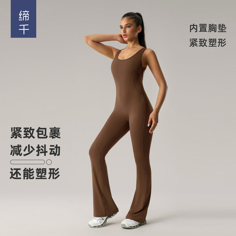 european and american butt-lifting slimming one-piece yoga suit with chest pad and slightly elastic sports fitness one-piece suit dlt006