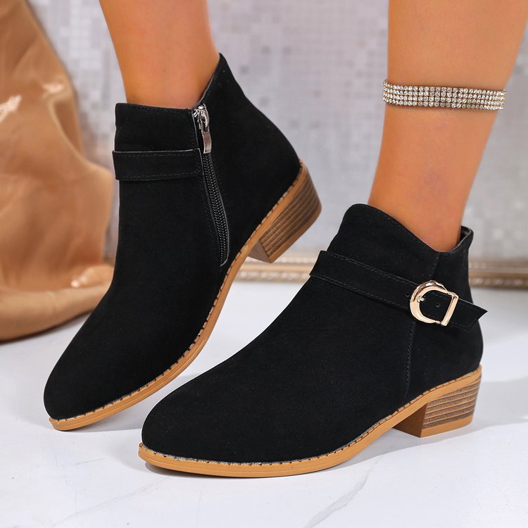 Foreign trade large size pointed square heel Chelsea boots 2025 autumn new metal buckle suede European and American outer wear women's boots