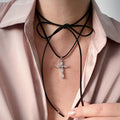Wholesale heart cross pendant necklace - trendy adjustable choker with star accents for women (us/eu cross-border)