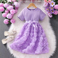 Girls' dress for toddlers and young children, 3d rose and bow dress