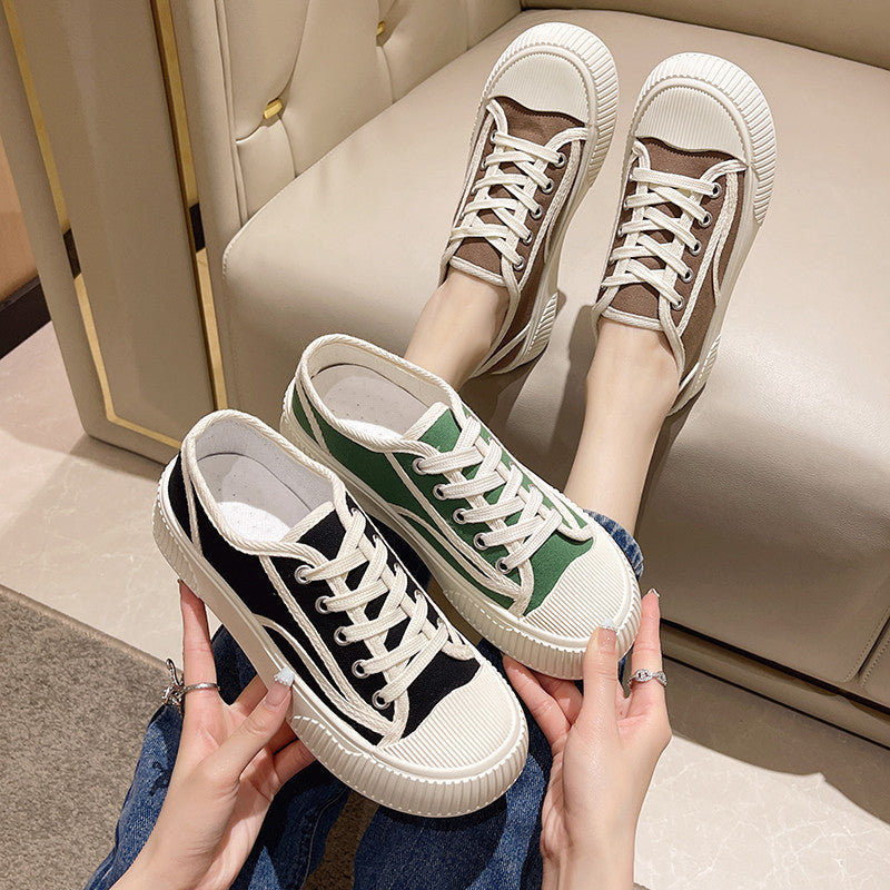 Niche platform canvas sneakers for women, new 2025 spring/autumn collection, versatile biscuit shoes, casual athletic shoes, retro hong kong style skate shoes
