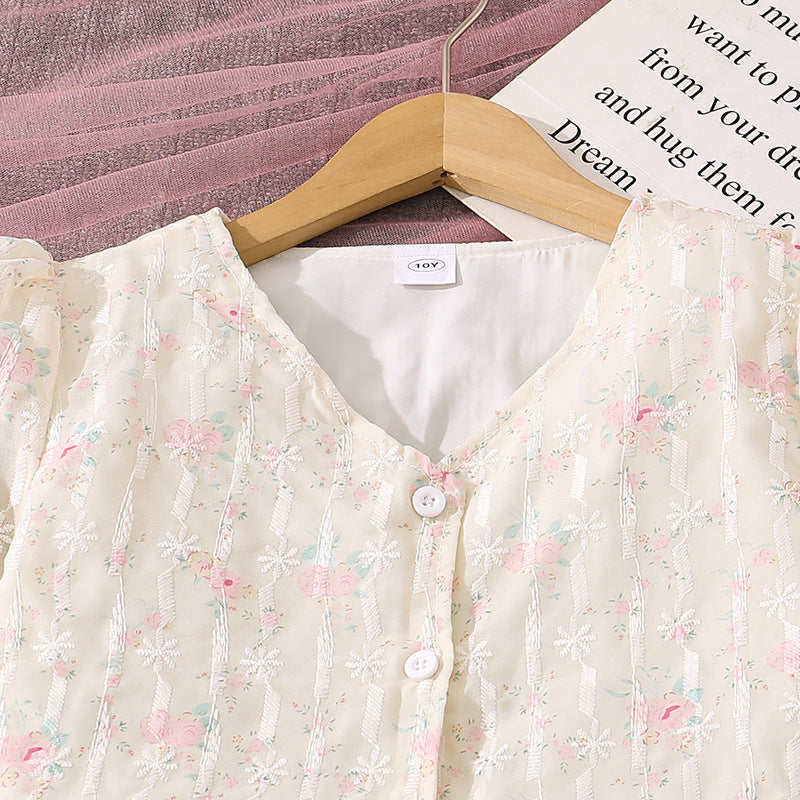 Export children's clothing springnew arrivalfashionsweetelegantv necklace hook flower long sleevestopspantsgirlsuit