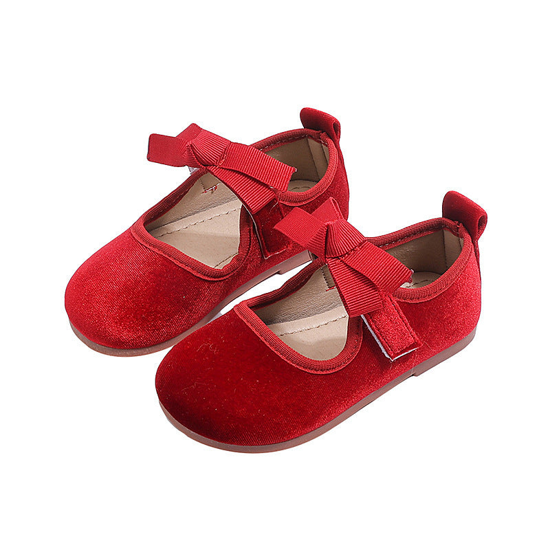 Vancahao girls' korean style princess shoes,  spring new collection, children's bowknot leather shoes, stylish baby flats