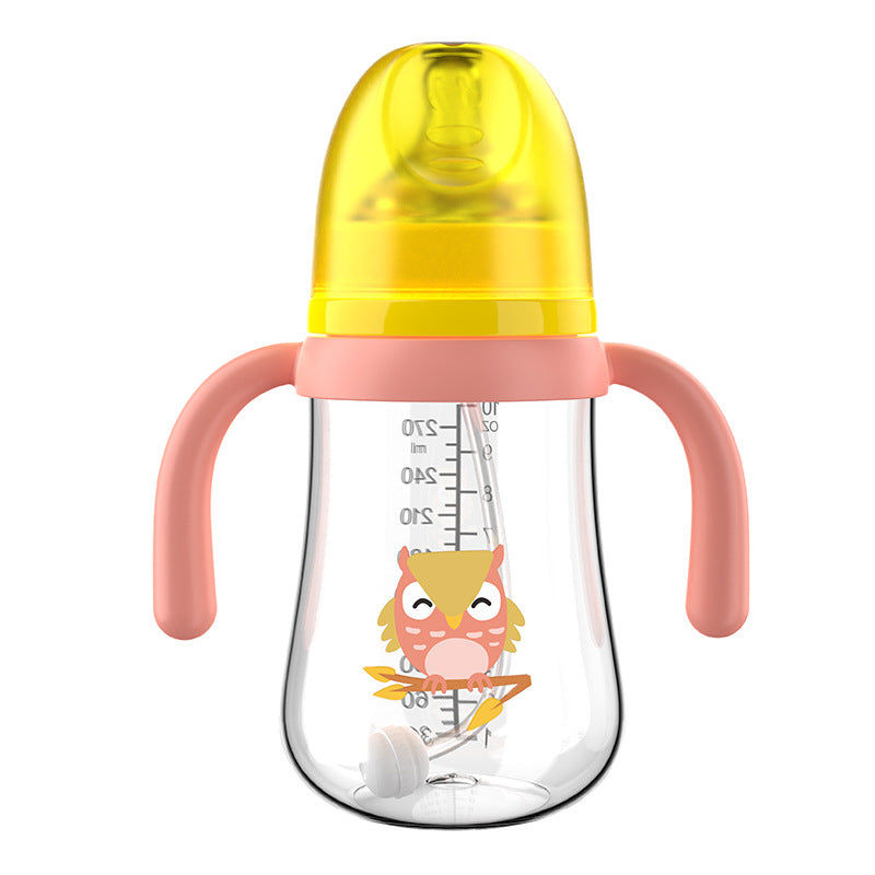 English boxed pacifier 210/270ml with handle big belly series PP bottle with straw