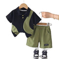 children's clothing, baby boy summer outfit,  new style, kids' letter-print polo shirt short-sleeve set with casual shorts