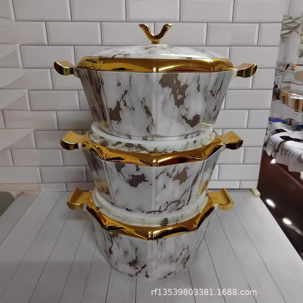 Hot selling food warmer container 3pcsexport open mirror octagonal thermal lunch box 2l-2.5l-3l