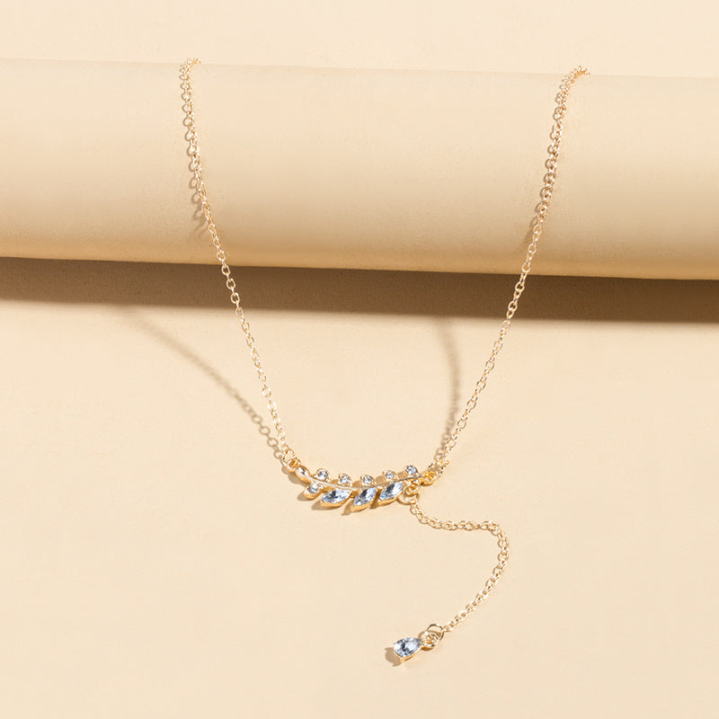 Wholesale alloy pendants - european & american cross-border jewelry - high-end wheat ear tassel adjustable necklace - women's leaf clavicle chain