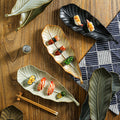 Vintage leaf ceramic creative long plate - sushi plate, western food & pastry plate, fruit & breakfast plate, exquisite dessert plate