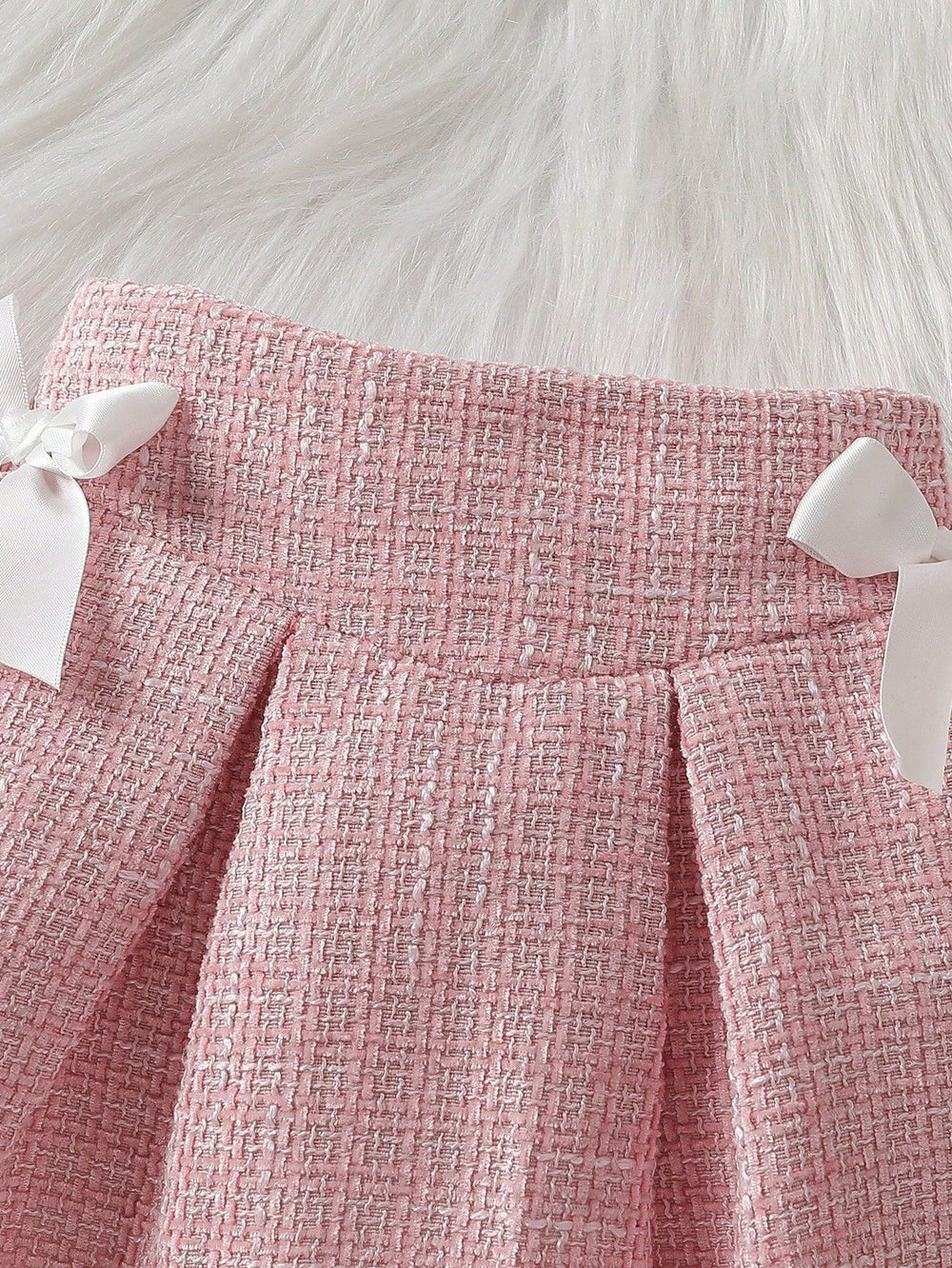chic spring/autumn new korean style girls' tweed dress set - pink cute mini skirt two-piece outfit