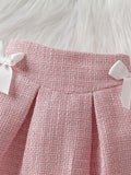 chic spring/autumn new korean style girls' tweed dress set - pink cute mini skirt two-piece outfit