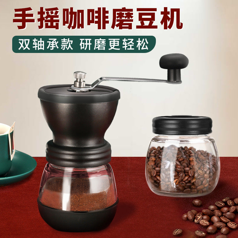 Hand-crank coffee grinder - dual bearing, effortless manual coffee mill with ceramic burr
