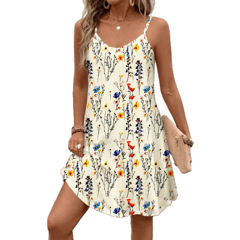 Real shot, in-stock, european and american style, cross-border e-commerce,  printed camisole dress