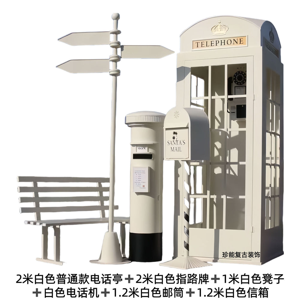 Retro iron telephone booth mailbox street sign bench popular store decoration floor-standing ornaments photography props model