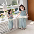 【dropshipping】girls' summer denim outfit  new style sleeveless trendy two-piece set for little girls