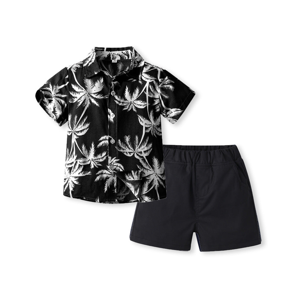 European and american style baby summer overalls set - new fashionable boys' summer lightweight short-sleeve two-piece outfit