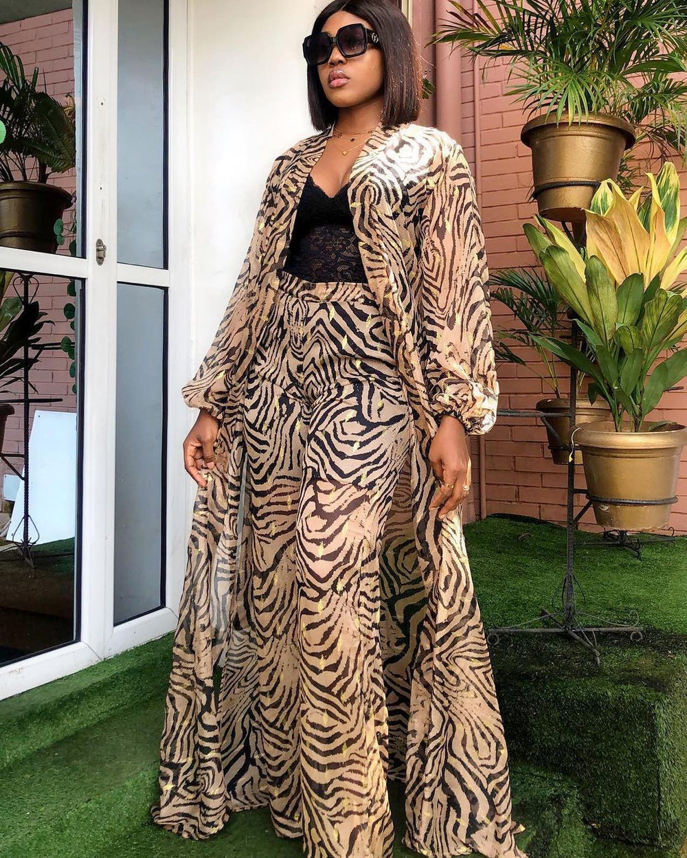 supply of african women's chiffon digital printing abaya + loose pants suit