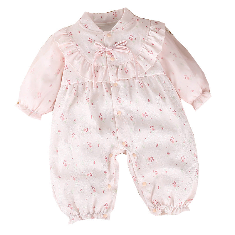 Baby spring & fall new arrival onesie full moon 100 days baby girl princess floral double layer romper outing onesie