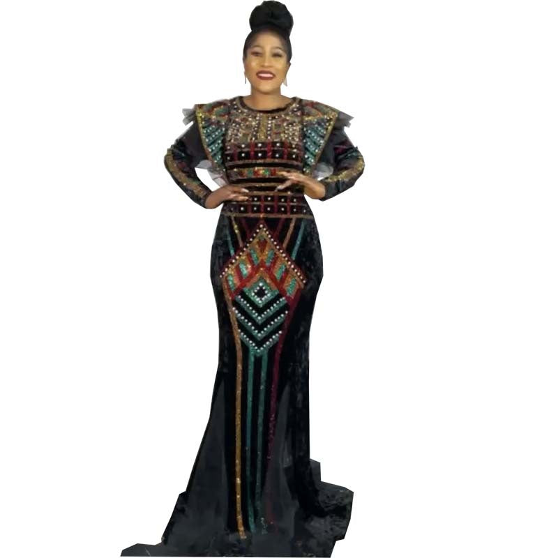 supply fall and winterelegantwork clothing beading heavy industry hot diamond patchwork mesh high waist hip-covering mermaid dress