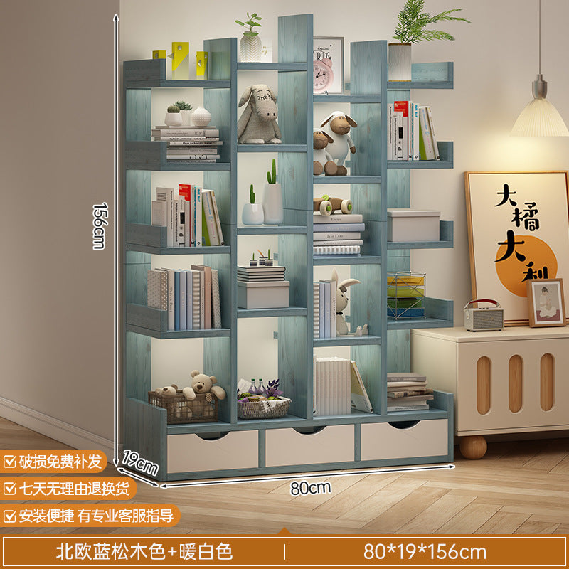 Simple small bookshelf, floor-to-ceiling shelf, integrated wall storage rack, living room office display rack, table side storage narrow cabinet