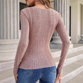 High-stretch long sleeve t-shirt - striped henley top with button detail, autumn/winter elegant casual shirt