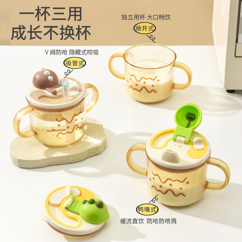 Baby milk cup with measuring scale, direct drinking cup, drop-proof, 3-year-old bottle, children's milk bottle, ppsu learning drinking cup, straw cup