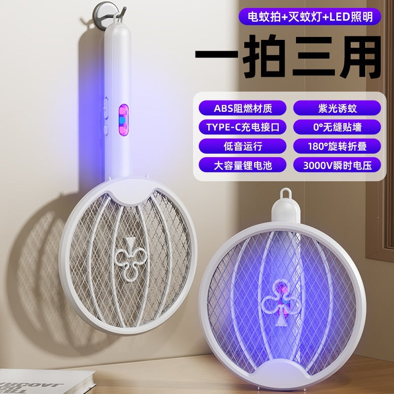 Electric mosquito swatter foldable mosquito killer lamp automatic mosquito trap home rechargeable lithium battery powerful 2-in-1 mosquito swatter fly swatter