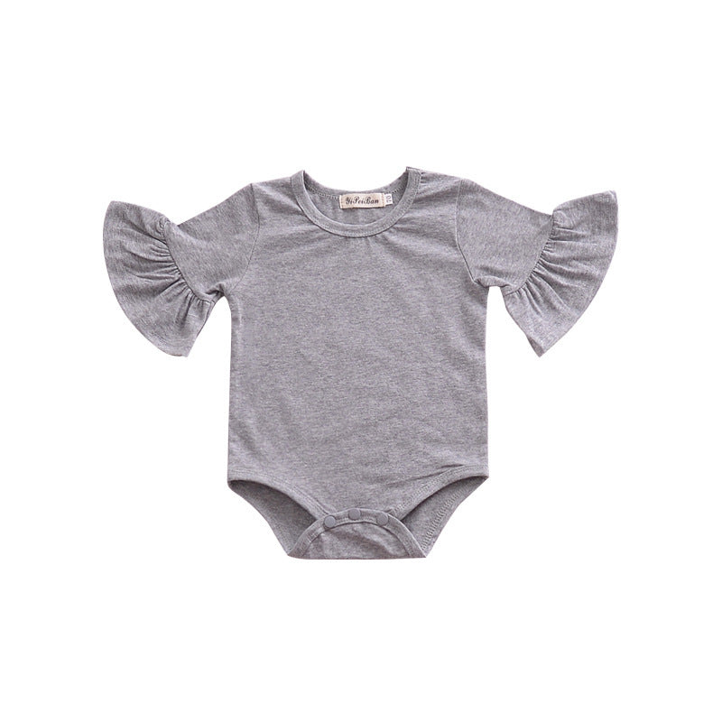 Children's clothing baby bell sleeves baby rompers european and american kids bag butt clothes rompers girl jumpsuit pure cotton short sleeves