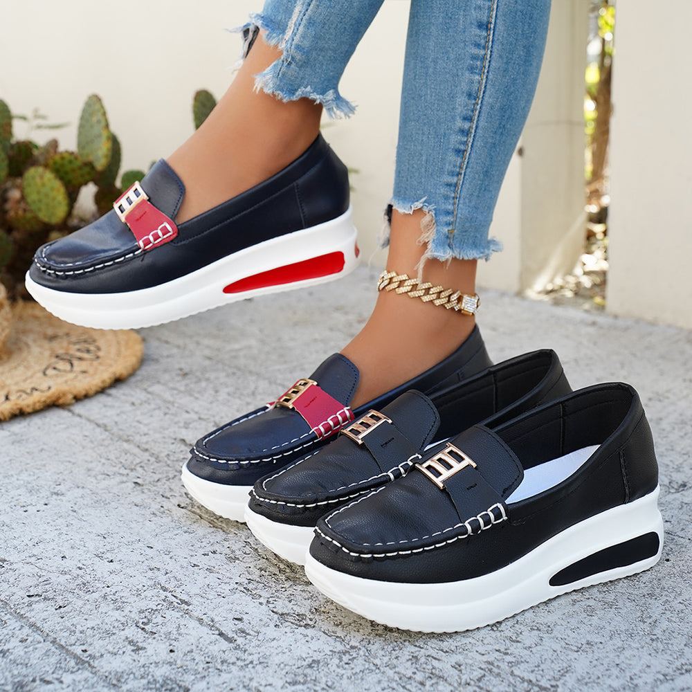 spring new arrivalplus sizethick sole women's shoes casualflats women's metal buckle slip-on   dropshipping