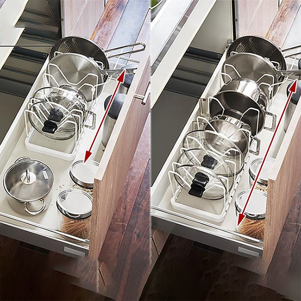 Retractable lid rack, kitchen adjustable gap, pan lid, frying pan, home desktop storage rack