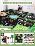 Kids' alloy pull-back car traffic map playset with crawling mat, parking garage, and inertia toys for boys