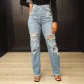 Amazon hot-selling stretch denim jeans: trendy high-waisted wide-leg jeans with distressed wash and whiskering for women