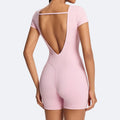 Solid color slim-fit short sleeve bodysuit - activewear for fitness, running, and yoga - women's summer lightweight jumpsuit