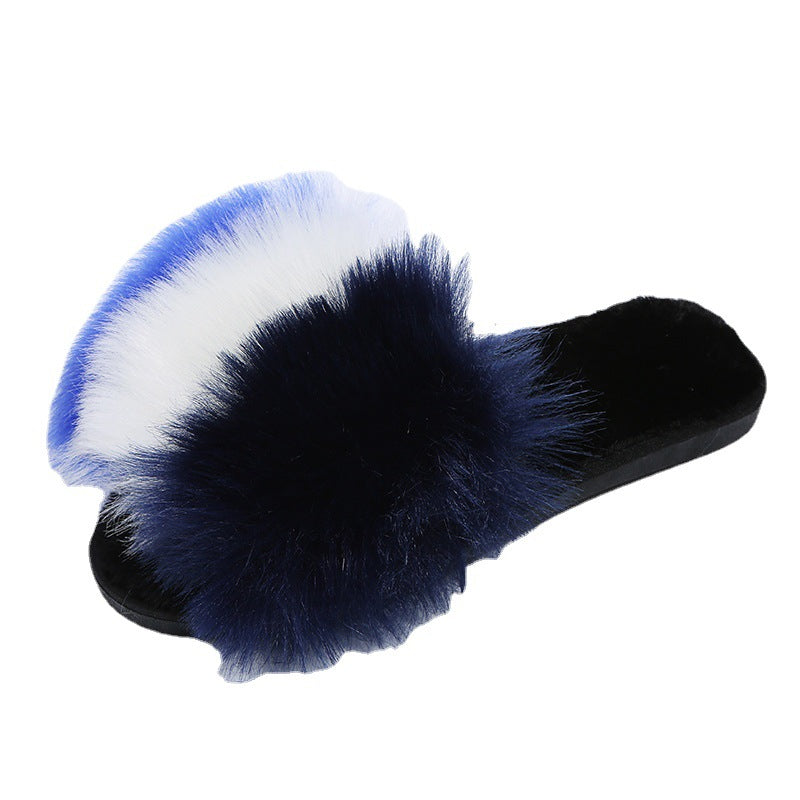 Export amazon new arrival imitation fox raccoon raccoon fur slippers cotton slippers fur fur slippers flats flip flops