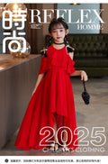 Girls' summer dress  new style: kids' off-shoulder chic chiffon dress, cool summer princess dress for mid-to-large children